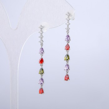 עגילי Xuping סטוד יוקרתיים עם ציפוי רודיום ואבני סטרז לבנות וקריסטלים, אורך 42 מ״מ +