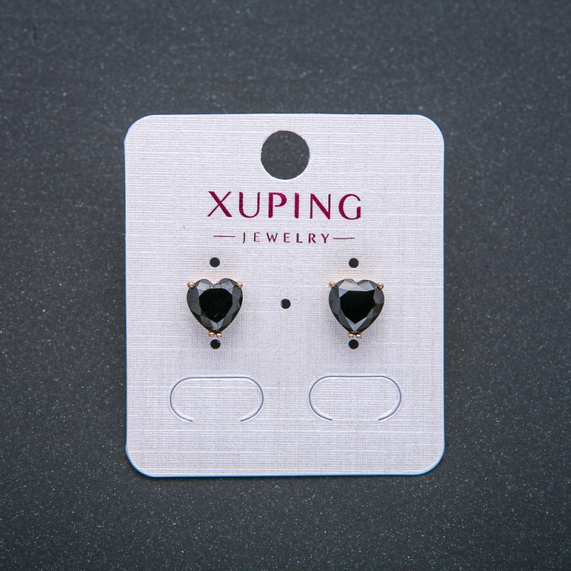 עגילי לב Xuping, עגילי חוד עם קריסטל שחור, זהב 18K, קוטר 8 מ"מ +