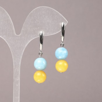 עגילים מאבנים טבעיות: אקוומרין וציטרין, קוטר 10 מ״מ, אורך 40 מ״מ