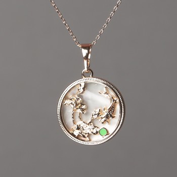 שרשרת Xuping בציפוי זהב 18K עם תליון פרלאמווטר ואמייל ירוק 15 מ״מ + -, עובי 0.5 מ״מ + -, אורך 48 ס״מ +