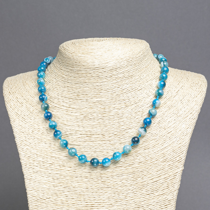 שרשרת אגט כחול, חרוזים חלקים בקוטר 8 מ"מ, אורך 45 ס"מ