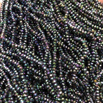 חרוזי קריסטל צ'כיה על חוט דייג, ציפוי בנזין, רונדל מחוספס, קוטר 3×2,5 מ"מ + -, אורך 36 ס"מ +