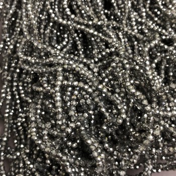 חרוזי קריסטל צ'כי על חוט בצבע אפור שקוף, רונדל מפוסל בקוטר 3×2.5 מ״מ, אורך 36 ס״מ + -