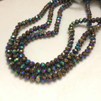 חרוזי קריסטל צ'כי על חוט דייג עם ציפוי בנזין – רונדל מחורץ, קוטר 6×4.5 מ״מ, אורך 38–40 ס״מ + -