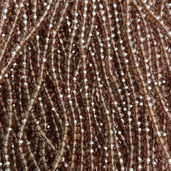 חרוזי קריסטל צ'כי על חוט דיג בצבע חום שקוף, רונדל מחורץ בקוטר 3.5×3 מ״מ, אורך 32 ס״מ +