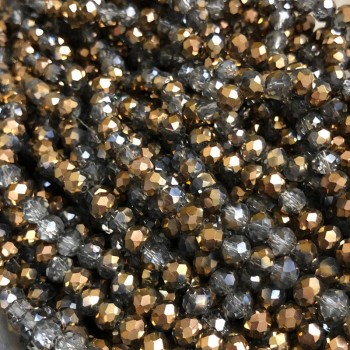 חרוזי קריסטל צ'כי על חוט – מגוון אפור עם ציפוי מתכתי, בצורת רונדל, קוטר 6×4.5 מ״מ + -, אורך 38-40 ס״מ +