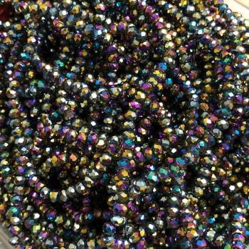 חרוזי קריסטל צ'כי על חוט עם ציפוי אפקט בנזין – רונדל מגולף, קוטר כ-3,5×3 מ״מ, אורך כ-33 ס״מ