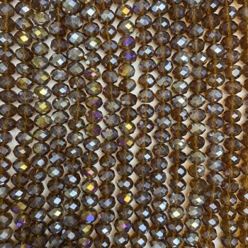 חרוזי קריסטל צ'כי על חוט בצבע חום שקוף עם ציפוי בנזין, רונדל גרנואני, קוטר 8×6 מ״מ + -, אורך 38 ס״מ +