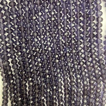 חרוזי קריסטל צ'כי על חוט סגול שקוף בצורת רונדל מחוספשת, קוטר 6×5 מ"מ, אורך 40 ס"מ