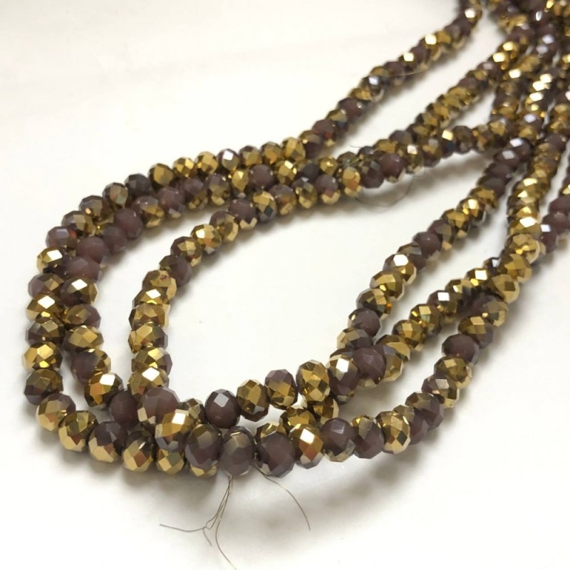 חרוזי קריסטל צ'כי על חוט תערובת, סגול מאט עם ציפוי, רונדל מגולף, קוטר 8×6 מ״מ, אורך 40–42 ס״מ +