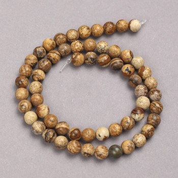 גרגרי אבן טבעית על חוט: אבן נוף ג'ספר חלק כדור, קוטר 6 מ״מ + -, אורך 39 ס״מ +