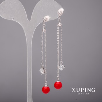 עגילים Xuping עם פנינים מאיורקה ואבני חן לבנות 8×80 מ״מ רודיום