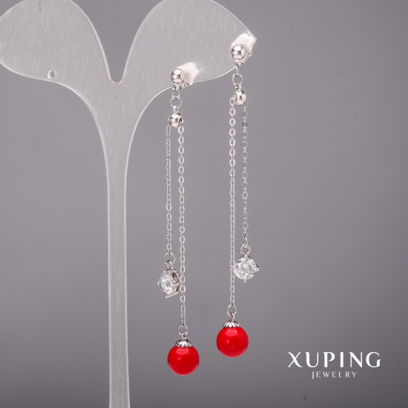 עגילים Xuping עם פנינים מאיורקה ואבני חן לבנות 8×80 מ״מ רודיום
