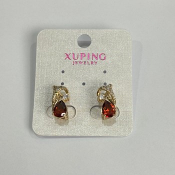 עגילים Xuping עם אבנים אדומות וזירקונים לבנים 8×15 מ״מ בזהב 18K