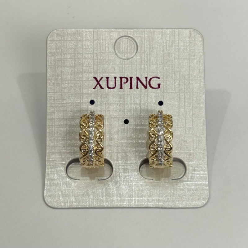 עגילים Xuping בזהב מצופה 18K עם קריסטלים לבנים, קוטר 18×7 מ״מ +