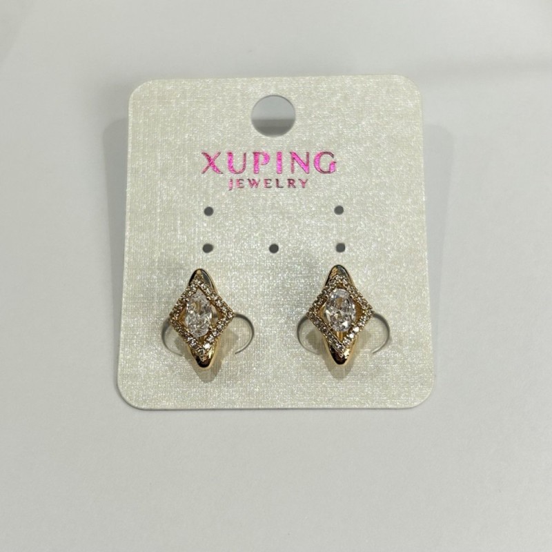 עגילים Xuping בזהב מצופה 18K עם אבני זירקונים לבנים, קוטר 15×10 מ״מ +