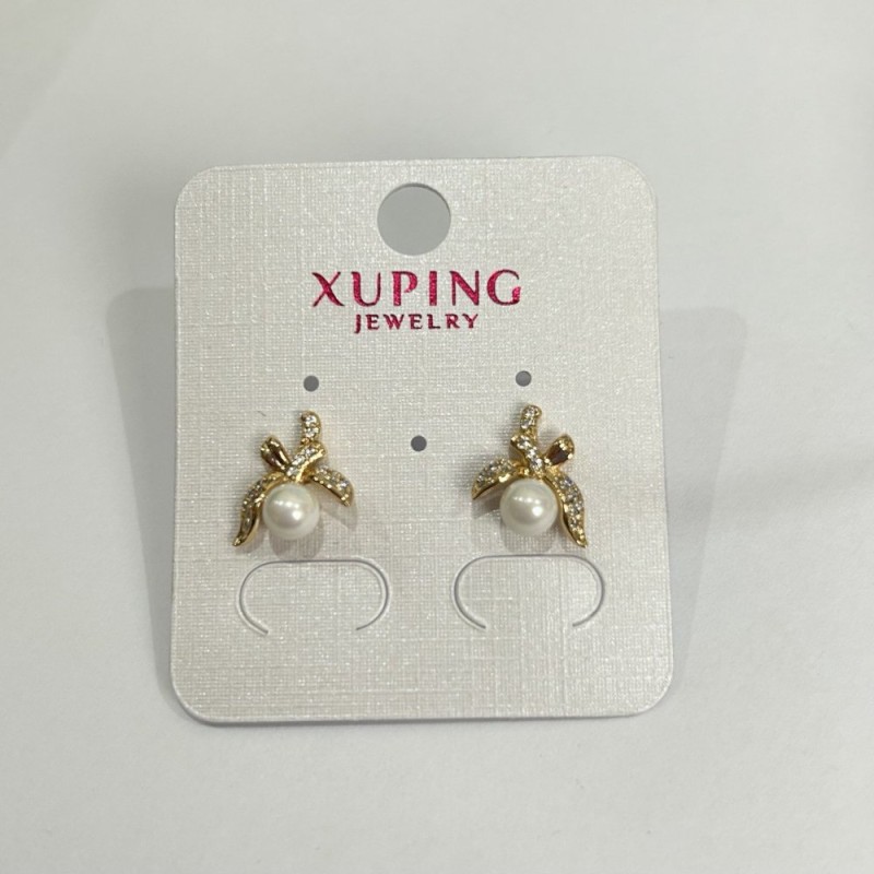 עגילי חוד Xuping עם ציפוי זהב 18 קראט, פנינת מאיורקה ואבני סטרז לבנות בקוטר 12×11 מ״מ +