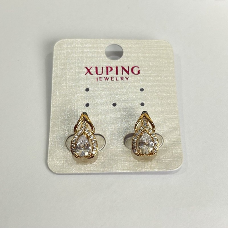עגילים Xuping בציפוי זהב 18K ואבני זרקון לבנות, קוטר 15×8 מ״מ +