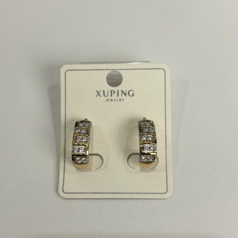 עגילי Xuping זהב מצופה 18K ורודיום עם אבני סטרז לבנות, קוטר 16×6 מ״מ +