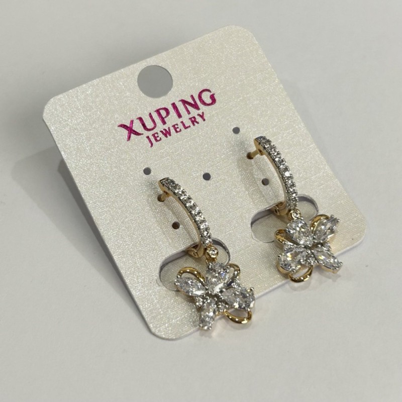 עגילים Xuping בזהב מצופה 18K ורодיום עם קריסטלים לבנים, קוטר 28×12 מ״מ +