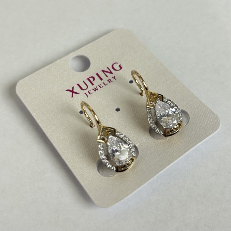 עגילים Xuping בזהב מצופה 18K עם ציפוי רודיום וזרקונים לבנים, קוטר 24×10 מ״מ +