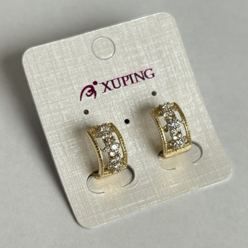 עגילים Xuping בזהב מצופה 18K עם זרקונים לבנים, קוטר 15×8 מ"מ +