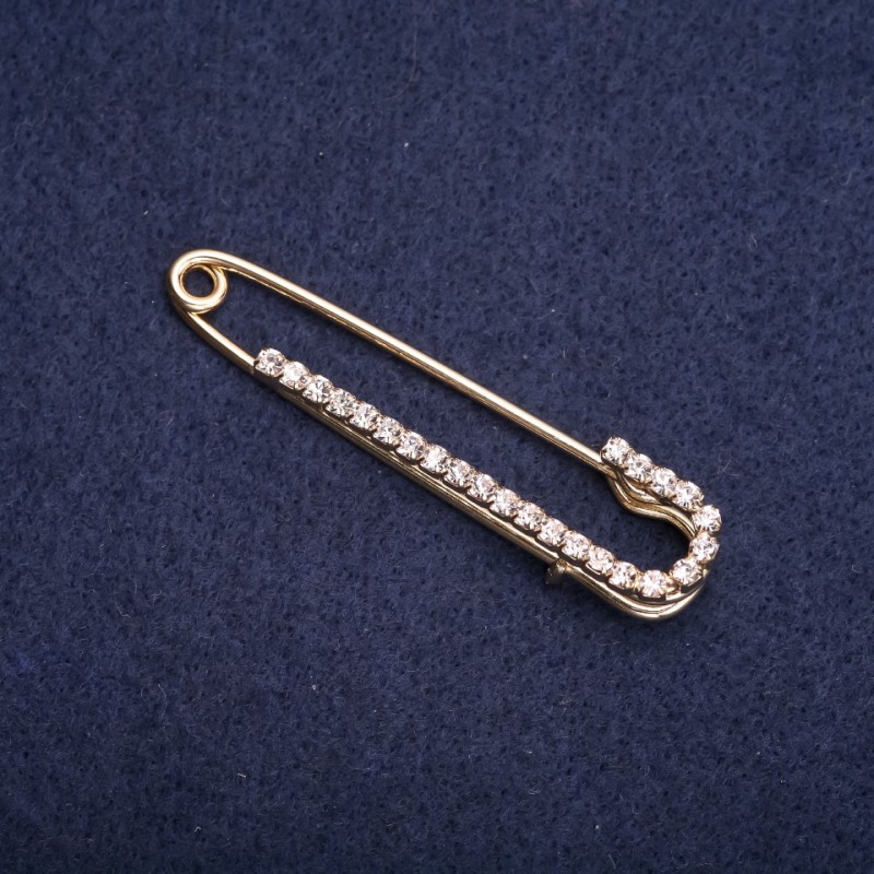 סיכת חזה-פין עם קריסטלים לבנים 57×13 mm מתכת בצבע זהב