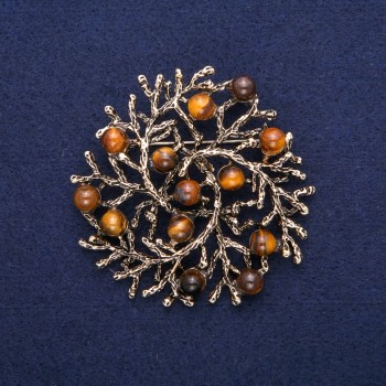 סיכה-תליון "ענפים" עם אבן עין הטייגר, מתכת זהובה 60 מ״מ