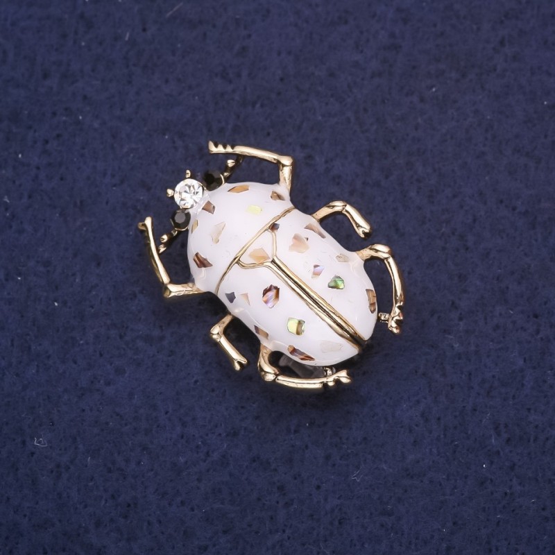 סיכת חרק לבן אמייל והליאוטיס, 33×24mm, מתכת צהובה
