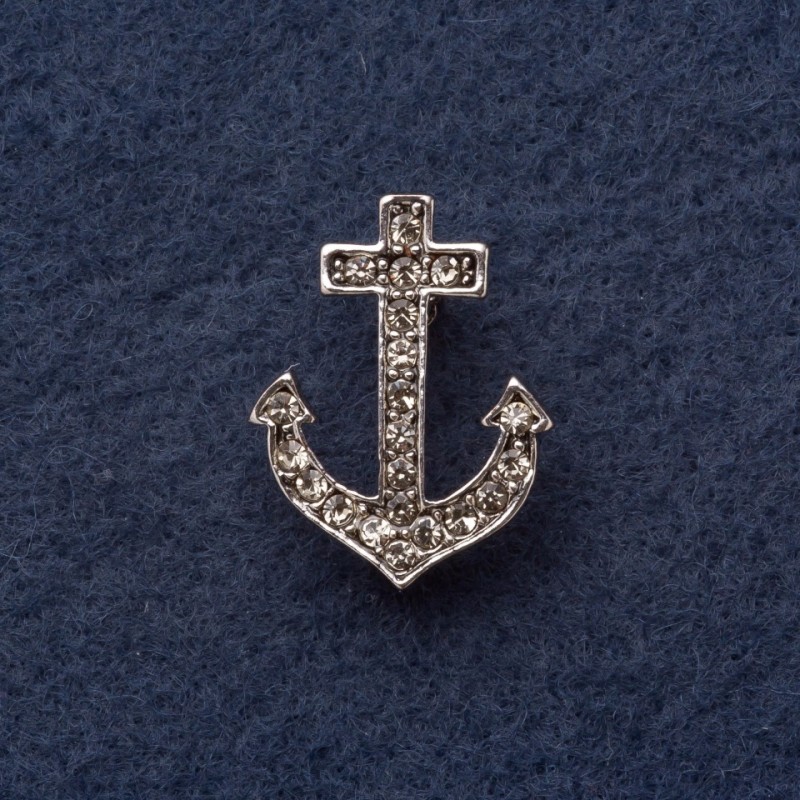 סיכת עוגן 2, 8×2 ס"מ מתכת אפורה עם קריסטלים