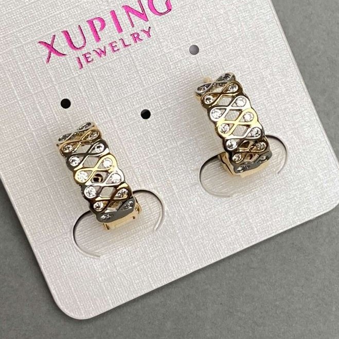 עגילים Xuping 6×15 מ״מ עם קריסטלים לבנים, ציפוי זהב 18K ורודיום