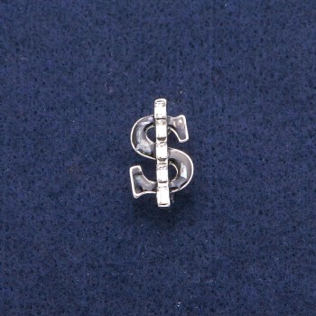 סיכה «דולר» עם אמייל שחור ופרלאמוטר חליאוטיס, קריסטלים לבנים, מתכת כסופה 12×21 מ״מ