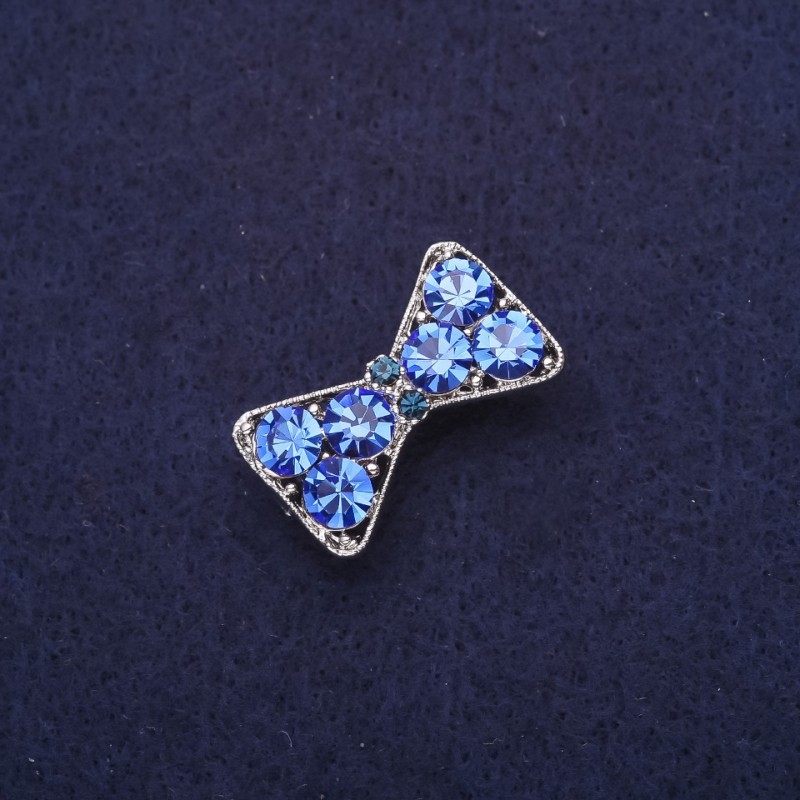 סיכת תכשיט בצורת «קשת» עם קריסטלים כחולים, 27×16 מ״מ, מתכת כסופה