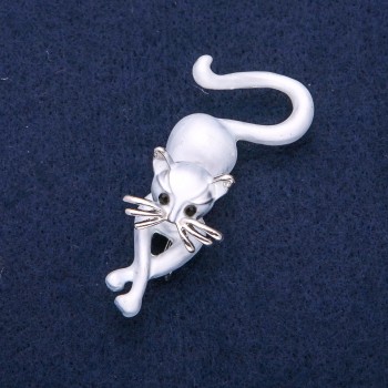 סיכה «חתול» אמייל אפור, מתכת כסופה