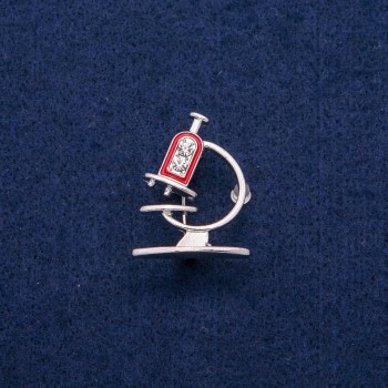 סיכה מיקרוסקופ עם אמייל ואבני זרקון 24x31mm, מתכת כסופה