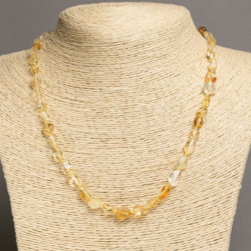 שרשרת ציטרין מפוסלת, קוטר 8×6 מ״מ, אורך 48–50 ס״מ +