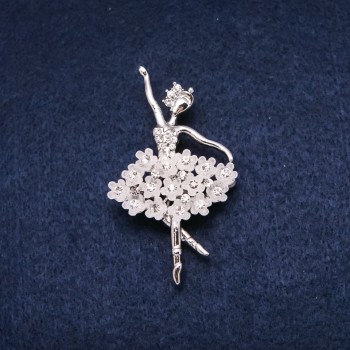 סיכה בלרינה 34×55 מ״מ זרקונים לבנים מתכת כסופה