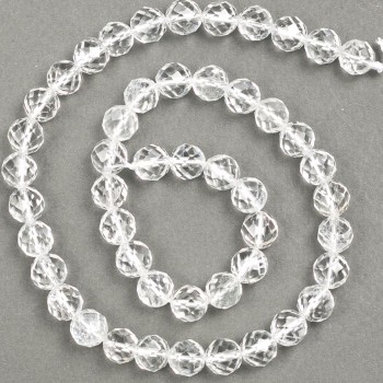 חרוזי אבן טבעית – קריסטל הררי, כדור מחורץ, בקוטר 8 מ״מ, אורך 39 ס״מ +