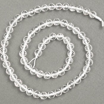 חרוזי אבן טבעית – קריסטל ההרים, כדור מחורץ, קוטר 6 מ״מ, אורך 38 ס״מ +