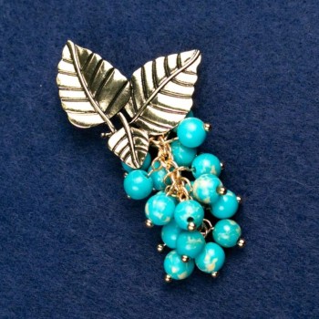 סיכה עם וריסציט «ענף עם פירות», צבע מתכת זהוב 60×35 מ״מ