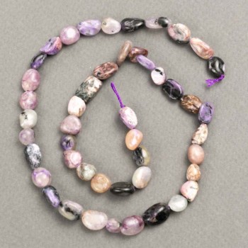 חרוזי צ'ארואייט טבעיים, מחורצים, קוטר 7×9 מ״מ, אורך 41 ס״מ