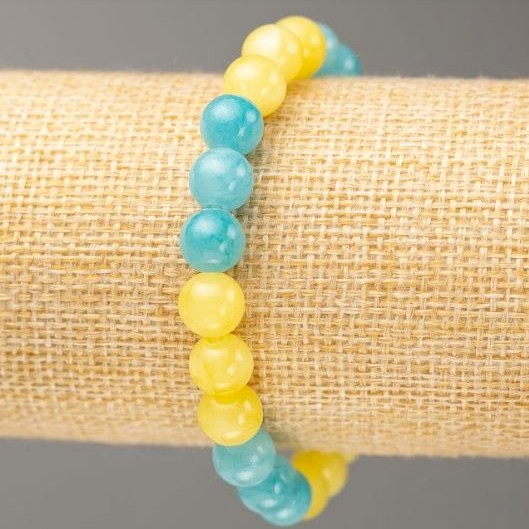 צמיד גומי עם אקוומרין וציטרין (אקריל מלאכותי), קוטר 8.5 מ"מ, אורך 18 ס"מ