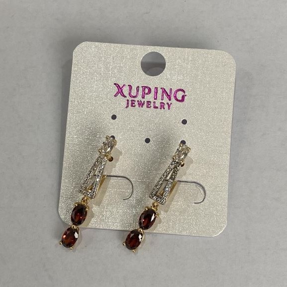 עגילי Xuping עם אבן אדומה 30×4 מ״מ מצופים בזהב 18 קראט