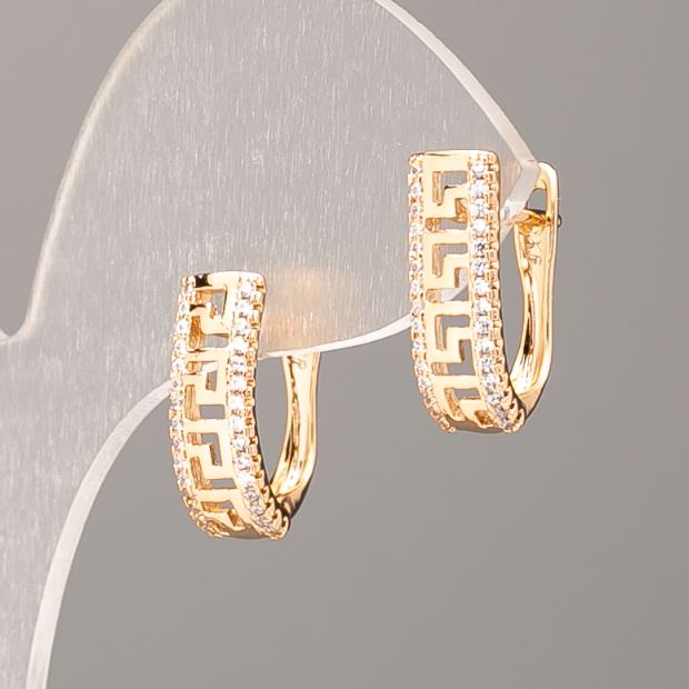 עגילים Xuping בזהב מצופה 18K עם קריסטלים לבנים, קוטר 17×6 מ״מ+