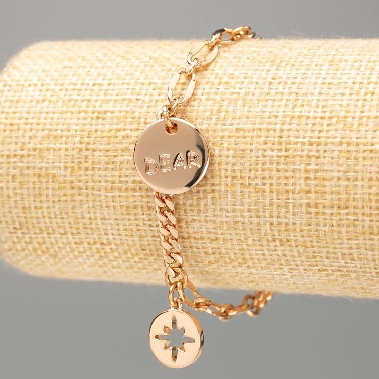 צמיד Xuping מצופה זהב 18K "אהוב" בסגנון שרשרת שריון, אורך 18–21 ס״מ, עובי 4 מ״מ