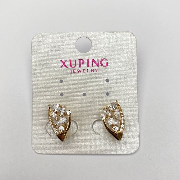 עגילי Xuping בזהב מצופה 18K עם קריסטלים לבנים, קוטר 16×9 מ״מ+