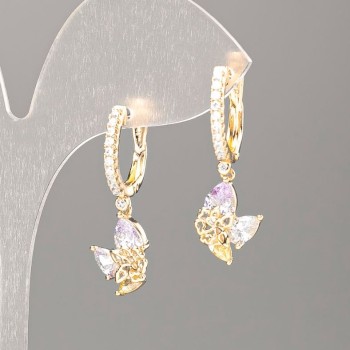 עגילים Xuping עם אבני בצבעים שונים 30×10 מ״מ «זהב 18K»