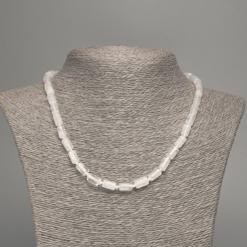 שרשרת מקריסטל ההרים מאבן טבעית חלקה בצורת צילינדר, קוטר 10×6 מ״מ +-, אורך 48 ס״מ +