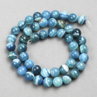 Beads Blue Agate כדור חלק על חוט, קוטר 8 מ"מ+-, אורך 38 ס"מ+-