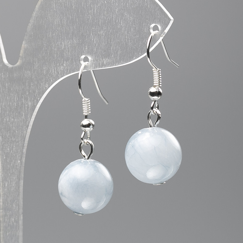 עגילים אקוומרין (אקריל סינתטי) כדור חלק, קוטר 12.5 מ״מ, אורך 3.5 ס״מ